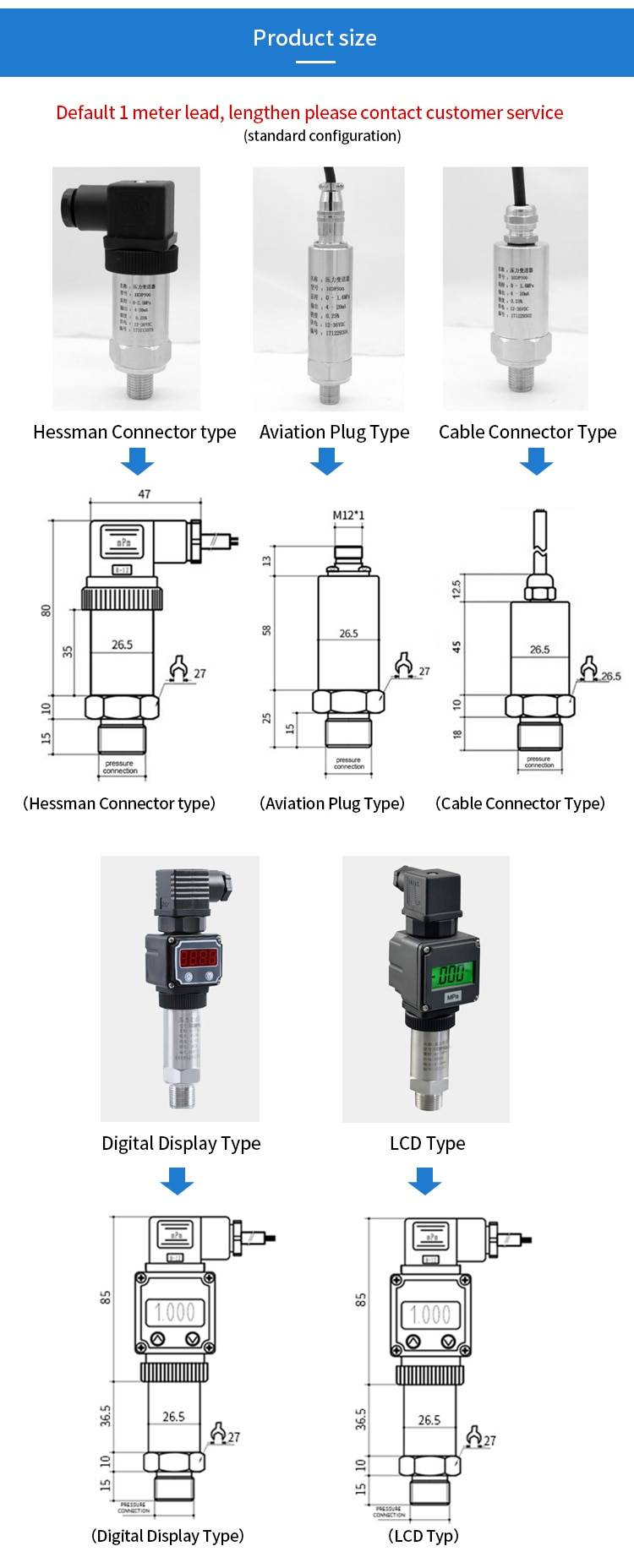 oil pressure sensor 4-20mA Pressure Transmitter G1/2 Hirschmann connector
